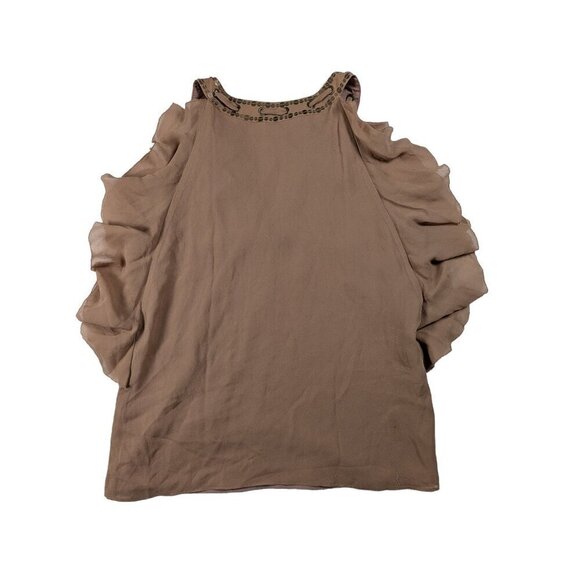 Bebe Silk Shell with Brass Sequins and Tie Neck Size Medium - Picture 2 of 9